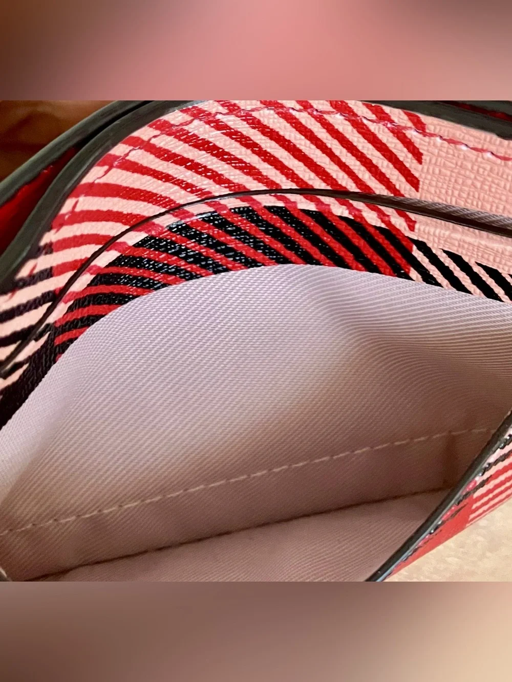 kate spade Red and Black Plaid Card Holder with Gold Logo